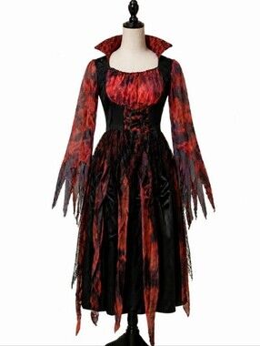 2PC Vampire Countessa Gown Set 2X Gothic Costume Dress w/ Attached Collar Choker